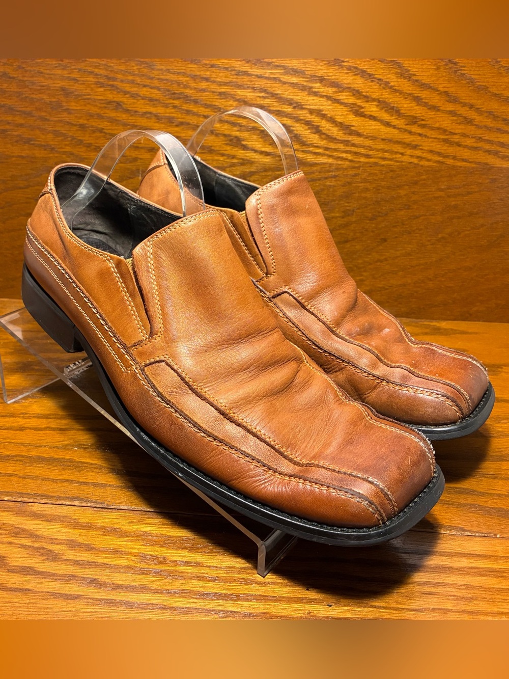 Y2K Aldo Square Toe Cognac Tan Leather Slip On Loafers Men’s EU 43 US 10